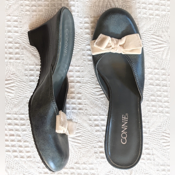 Blue Connie Kitten Wedges with Velvet Bow - Picture 2 of 6